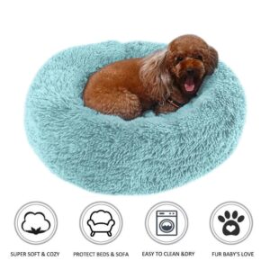 Dog Beds for Melium Dogs, XLarge Cat Beds for 4-5 Indoor Cats/Small Dogs, Anti Anxiety Round Fluffy Plush Faux Fur Cat Bed,Thick Bottom (Blue, 28”x 28”x 7.9”, Up to 55lbs)