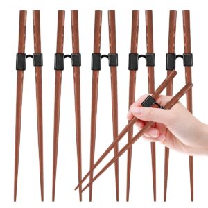 5 pairs reusable training chopsticks helpers for beginner trainer learner, japanese wooden chopsticks pack and holder helper set, dishwasher safe, l8.86inch (6.rosewood tortoiseshell)