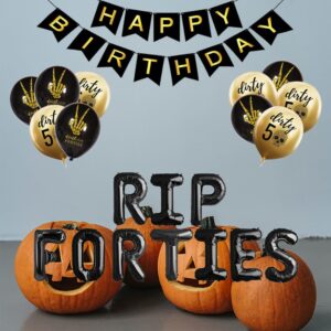 Geloar RIP FORTIES 50th Birthday Party Supplies, RIP FORTIES Balloons Happy Birthday Banner for Death to My Forties 40s RIP Youth Men Dirty 50 Funny 50th Bday Decorations (Gold, RIP FORTIES)