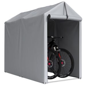 greesum outdoor storage shed 6 x 3 x 5 ft canopy portable shelter heavy duty carport with roll-up zipper door for bike, motorcycle, garden storage, waterproof and uv resistant, silver