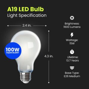 Feit Electric A19 LED Light Bulbs, 100W Equivalent, Dimmable, E26 Standard Base, 90 CRI, 1600 Lumens, 2700K Soft White, 13 Years Lifetime, Frosted White LED Bulbs, Damp Rated, 2 Pack, A100/927CA/FIL/2