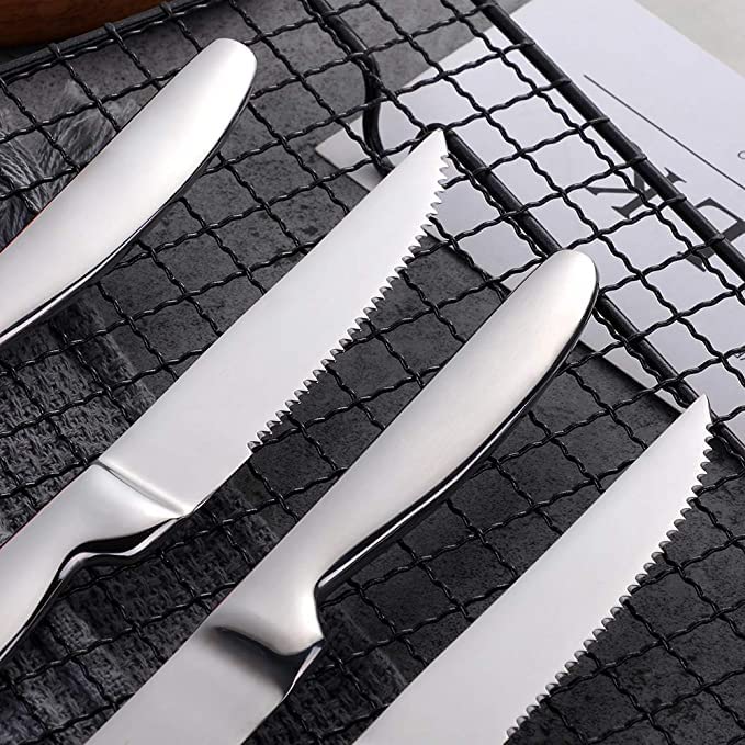 TAFAAL Set of 12 Stainless Steel Steak Knives, Corrosion Resistant, Serrated Sharp Blade, Stainless Steel Handle, Kitchen Table Knife