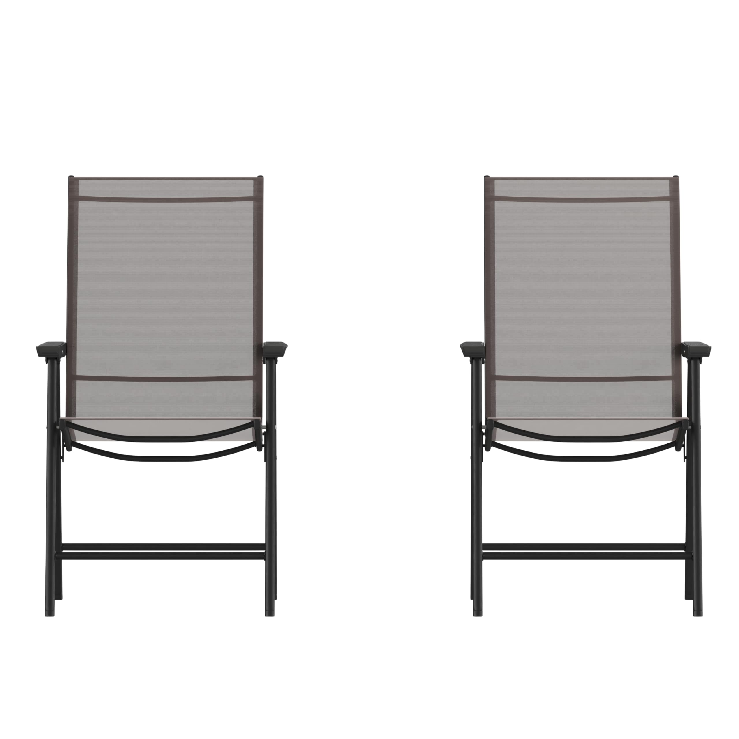 Flash Furniture Paladin Brown Outdoor Folding Patio Sling Chair with Black Frame (2 Pack)