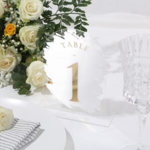 UNIQOOO White Painted Arch Wedding Table Numbers with Stands 1-20, Gold Foil Printed 5x7 Acrylic Signs and Holders, Perfect for Centerpiece, Reception, Decoration, Party, Anniversary, Event