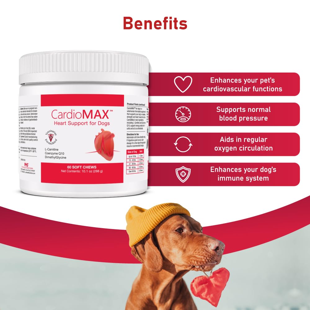 CardioMAX Heart Support Supplement for Dogs - L-Taurine, L-Carnitine, EPA & DHA, Coenzyme Q10 - Aids Circulatory Strength, Cardiovascular Support, Heart Muscle Function - Made in USA - 180 Soft Chews