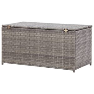 loibinfen Patio Storage Box Deck Storage Box Outdoor Storage Box Indoor Wicker Storage Bin for Patio Furniture Cushions, Pillows, Garden Tools, Poly Rattan Gray, 39.3"x19.6"x19.6"