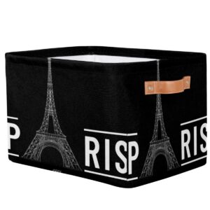 Funky Qiu Eiffel Tower Paris Storage Basket Cube Quote Large Toys Storage Box Bin with Handle Collapsible Closet Shelf Cloth Organizer for Nursery Bedroom,15x11x9.5 in,1 Pack