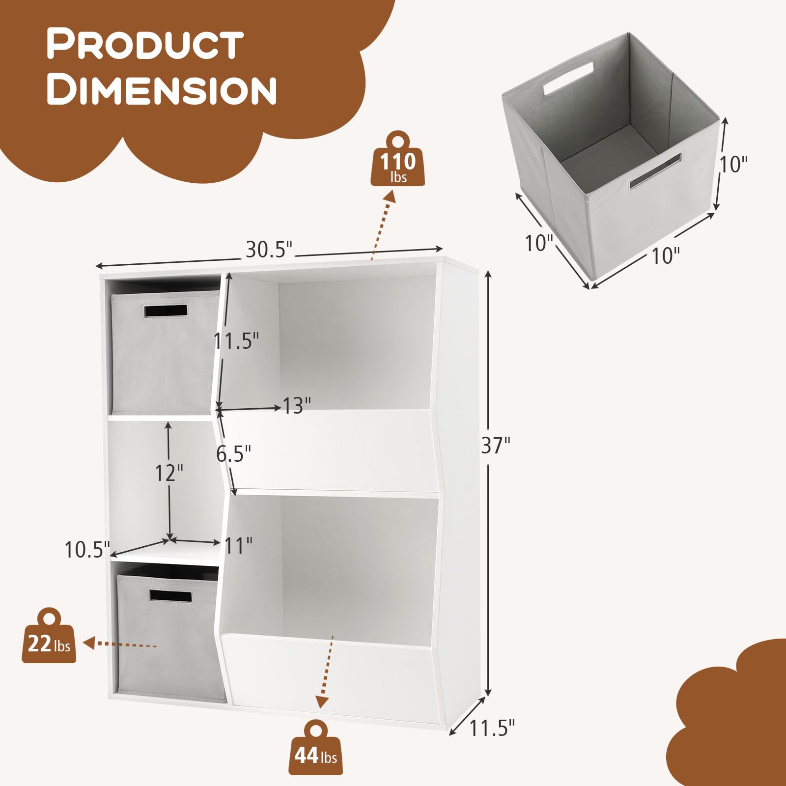 IFANNY Toy Storage Organizer with Bins, 5 Cube Kids Bookshelf with Storage, Wood Toy Storage Shelf, Kids’ Bookcases, Cabinets & Shelves, Book Shelf for Kids Rooms, Playroom, Nursery