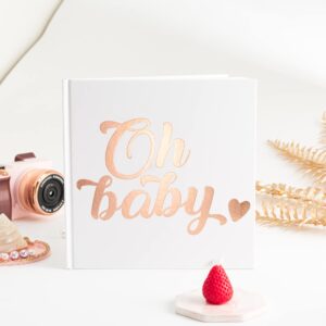 Calculs Oh Baby Bridal Party Decoration Picture Book 8.5” Square Polaroid Baby Shower Guest Book Blank White Pages for Pictures White Cover Rose Gold Stamping