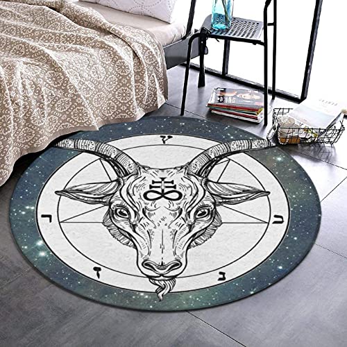 Galaxy Baphomet Satanic Goat Head Art Round Area Rug for Bedroom, Living Room, Home, Kitchen, Memory Foam Ultra Soft Spa Floor Mats Entrance Rug, Fast Dry Shaggy Carpet (60" Diameter)