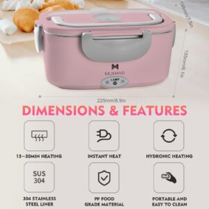 MDHAND Electric Lunch Box Food Heater, 65W Faster Heated Lunch Box, Food Warmer Lunch Box 110V/12V/24V Self Heating Lunch Box for Work/Car/Outdoors, Portable Heated Lunch Box for Adult with Lunch Bag