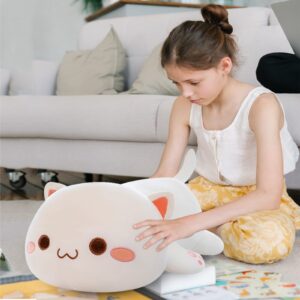 FUYU Cat Stuffed Animals, Soft Cat Plush Pillow Kawaii Kitten Stuffed Animal Toy Gifts for Kids Boys Girls Room Decor (White Round Eyes,15in/37cm)