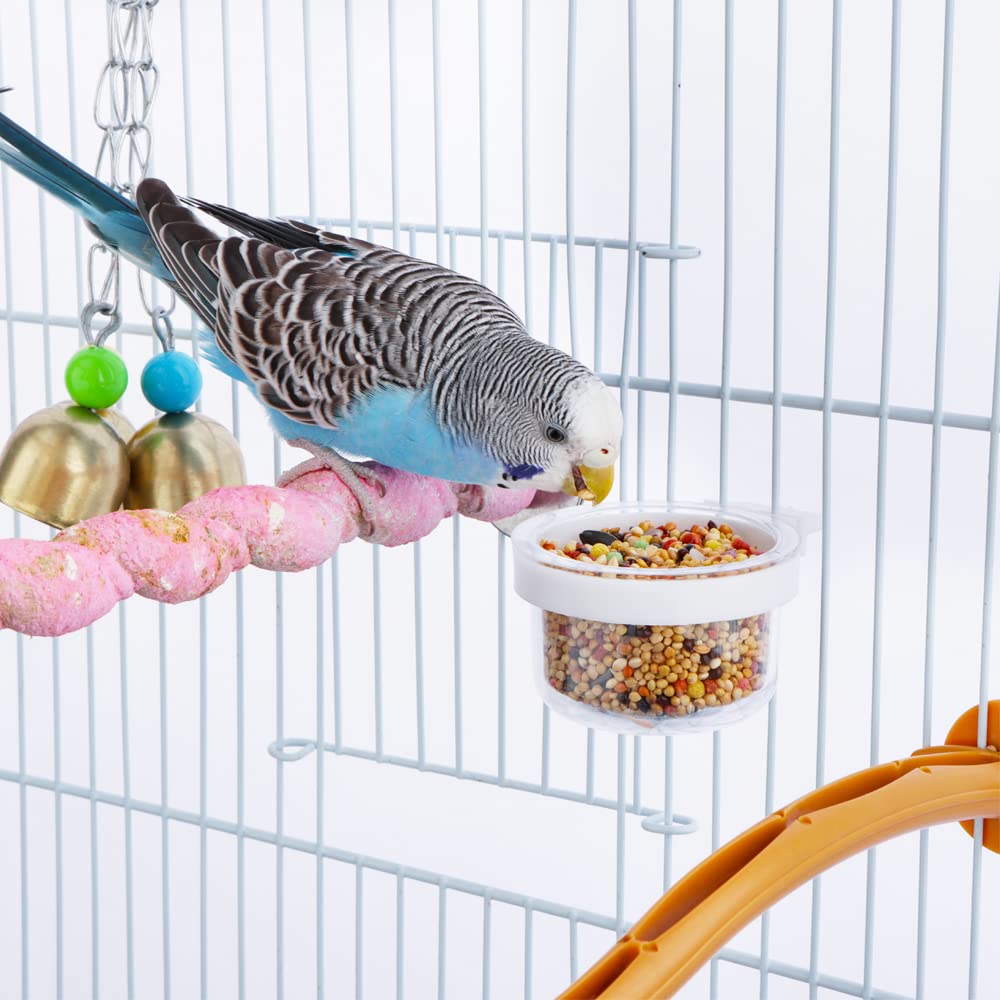 6 Pack Detachable Transparent Bowl Plastic Food Cup Convenient Hanging Seed Water Feeder for Parrot Canary Finch Small Size Bird