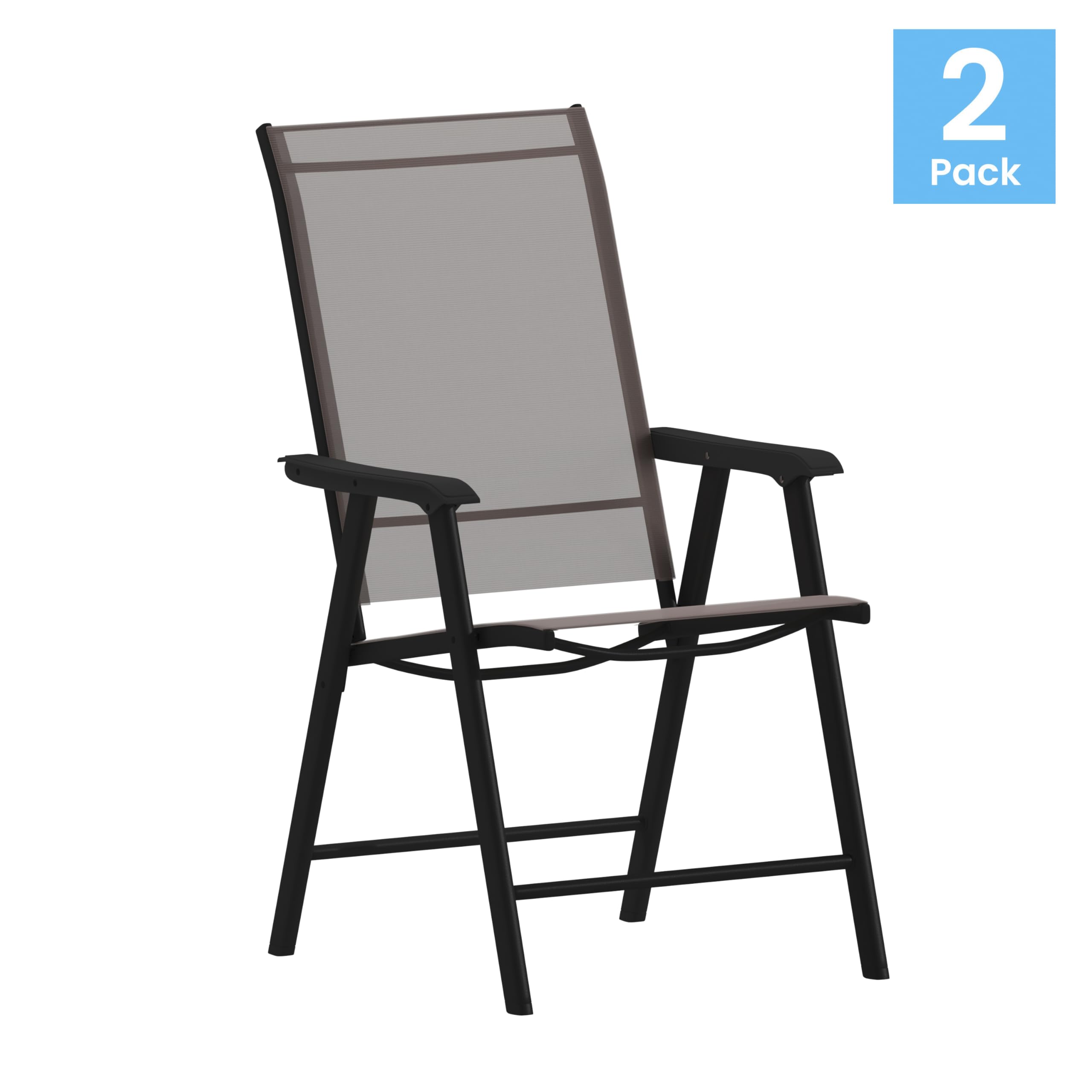 Flash Furniture Paladin Brown Outdoor Folding Patio Sling Chair with Black Frame (2 Pack)