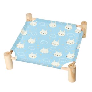 patas lague hammock bed, small dog/cat bed, wooden frame, linen, cooling, 19x19x5 inches, 20 lbs weight capacity