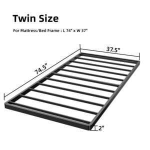 Aardhen Twin 2 Inch Box Spring & Bed Slat Replacement/Metal Frame with Steel Slats/Quick Lock Bunkie Board/Easy Assembly