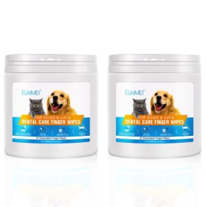 teeth cleaning finger wipes for dogs, dog dental care wipes for cats & dogs, pet oral cleansing presoaked teeth wipes - no brushing fingers wet wipes for freshen breath, reduce plaque & tartar - 2pack