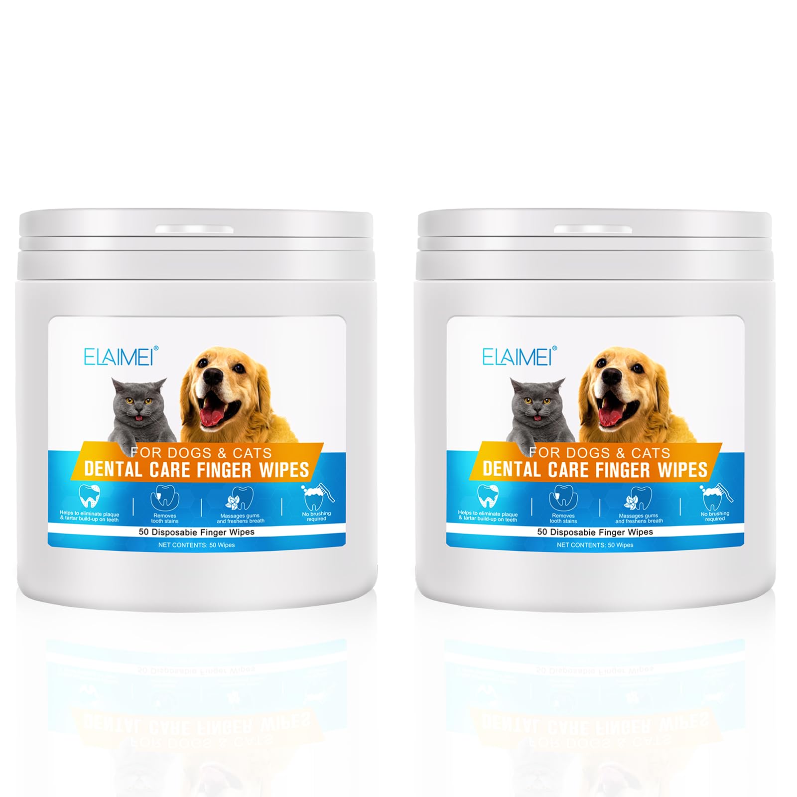 Teeth Cleaning Finger Wipes for Dogs, Dog Dental Care Wipes for Cats & Dogs, Pet Oral Cleansing Presoaked Teeth Wipes - No Brushing Fingers Wet Wipes for Freshen Breath, Reduce Plaque & Tartar - 2Pack