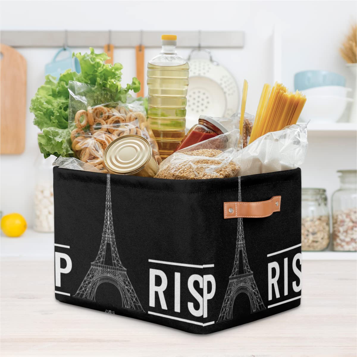 Funky Qiu Eiffel Tower Paris Storage Basket Cube Quote Large Toys Storage Box Bin with Handle Collapsible Closet Shelf Cloth Organizer for Nursery Bedroom,15x11x9.5 in,1 Pack