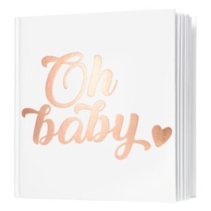 calculs oh baby bridal party decoration picture book 8.5” square polaroid baby shower guest book blank white pages for pictures white cover rose gold stamping