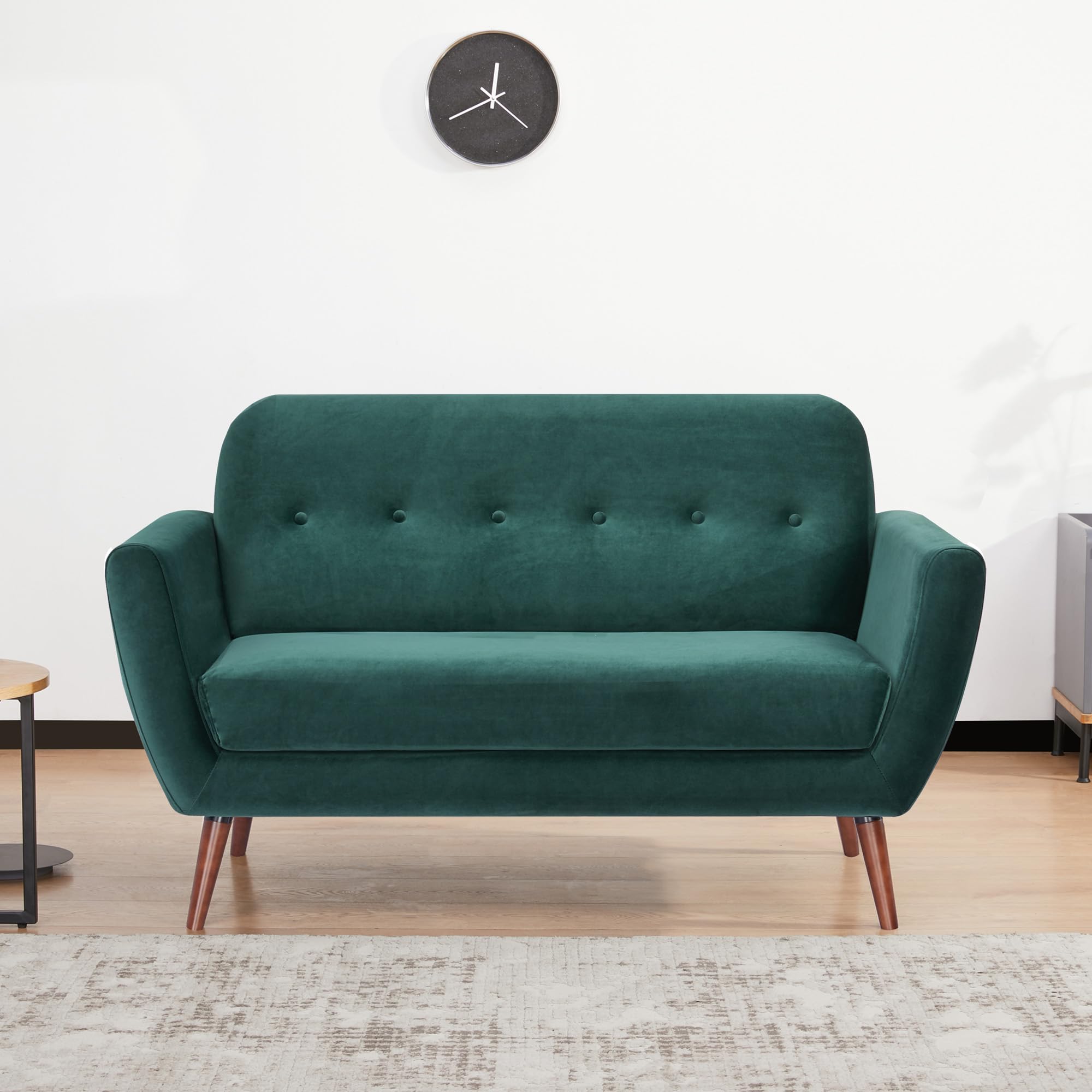 Artdeco Home Oakland loveseat Sofa – mid-Century Modern Style, Soft Fabric Upholstery, Design for Small Spaces, Living Room and Apartment, Easy Assembly (Velvet, Green)