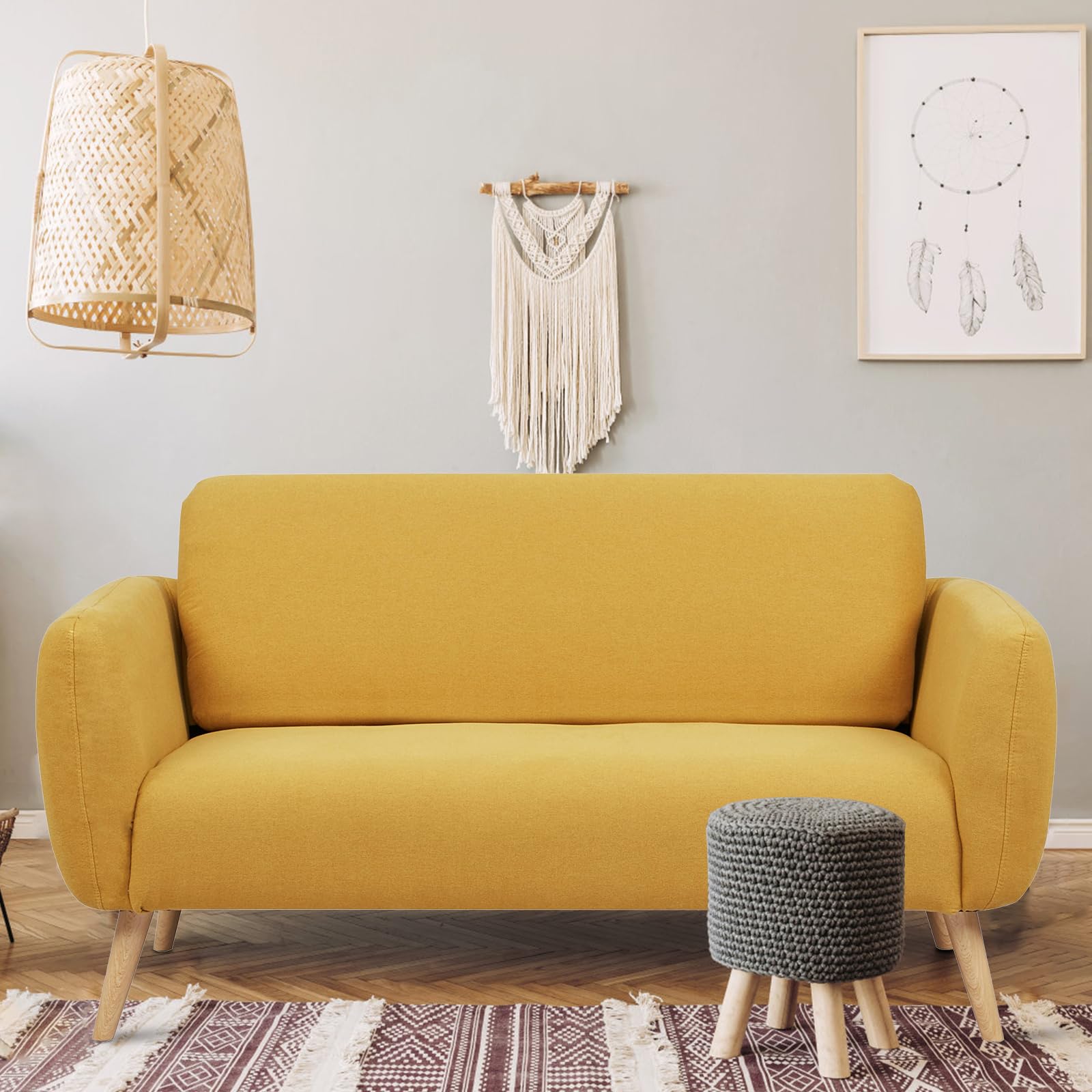 Artdeco Home Loveseat Sofa 58" W Upholstered Fabric Modern Design Small Couch for Small Space, Living Room, Apartment (Polyester, Mustard)