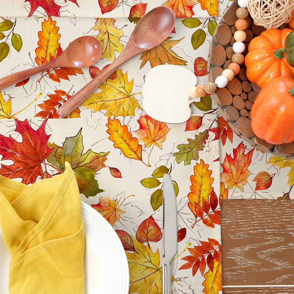 GEEORY Fall Placemats, 12x18 Inch Set of 4 Maple Leaves Hollow Out Table Decor for Kitchen Dining, Indoor & Outdoor Dinner Party (Orange) GP092-18