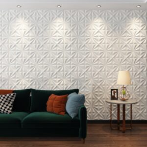 MIX3D Decorative 3D Wall Panels Star Textured PVC Wall Panels for Interior Wall Decor, 12''x12'' White Pack of 33 Tiles Cover 32 Sq. Ft