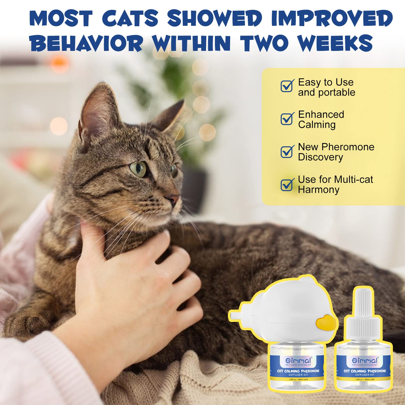 Calming Diffuser for Cat, 2 Pack Cat Calming Starter Kit, Plug-in Cat Pheromone Diffuser, Cat Calming Diffuser Kit for Cat Anxiety Relief, Spraying & Scratching(2x48ml Refills)