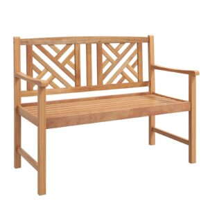 tangkula patio acacia wood bench, 2-person outdoor loveseat chair, cozy armrest & backrest, sturdy acacia wood frame, outdoor slatted seating bench for backyard, garden, 800 lbs max load