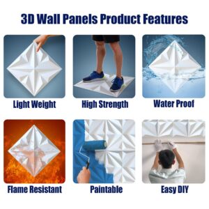 MIX3D Decorative 3D Wall Panels Star Textured PVC Wall Panels for Interior Wall Decor, 12''x12'' White Pack of 33 Tiles Cover 32 Sq. Ft