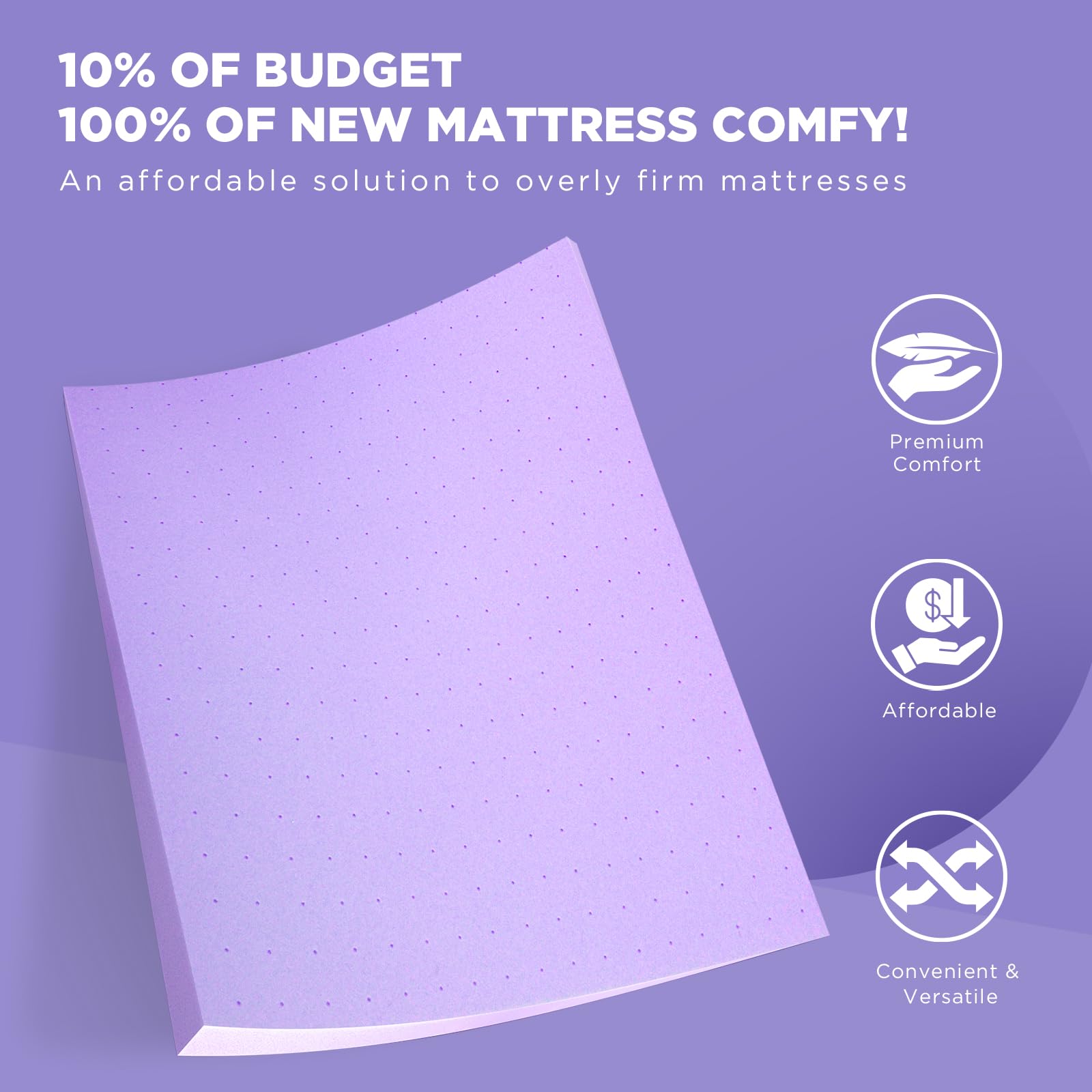 BedsPick Mattress Topper Twin XL Memory Foam, Gel Mattresses Pad Extra Long Twin for Back Pain Relief, 2 Inch Plush College Dorm Bed Cushion for RV, Camp, Couch and Hospital, Purple