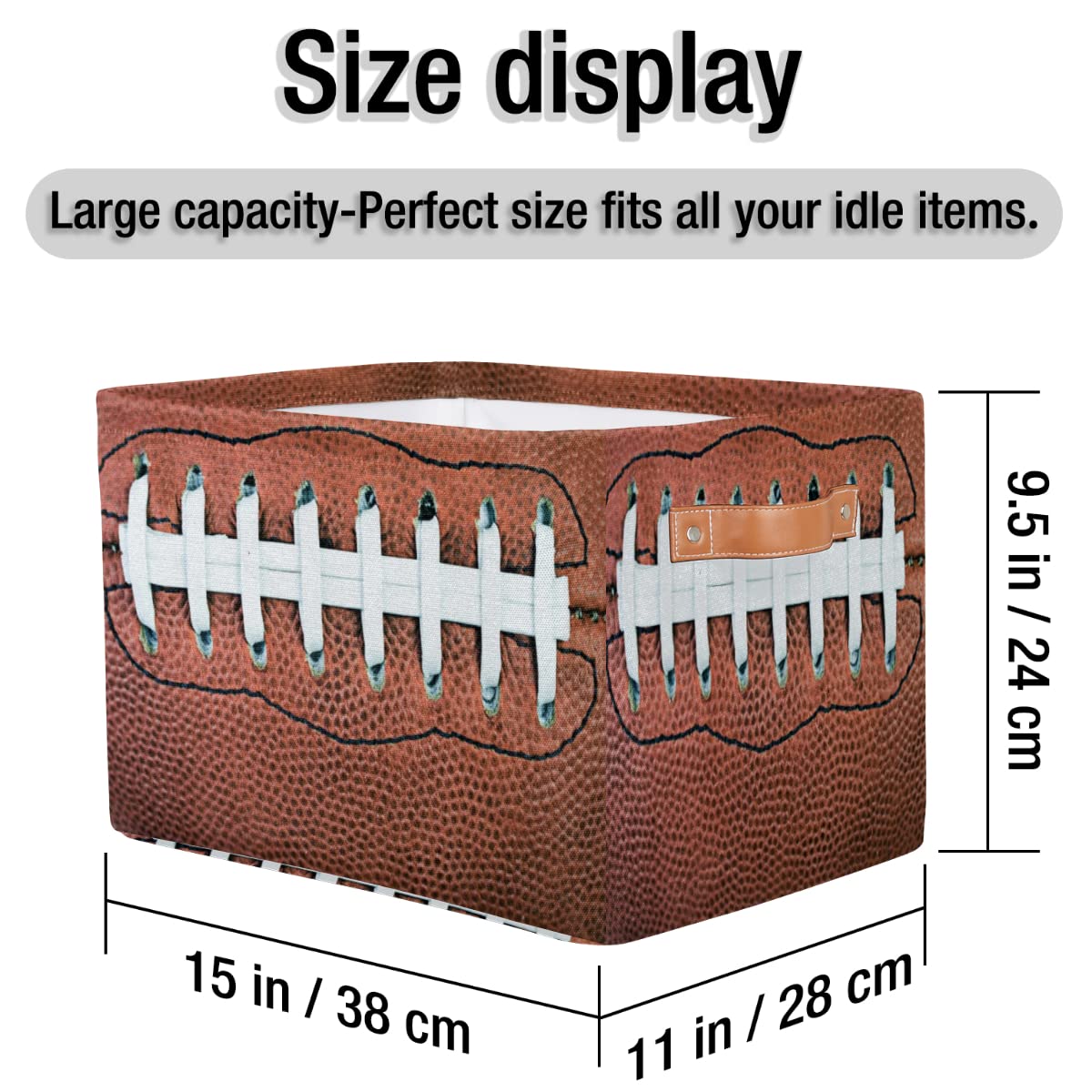 American Football Laces Storage Basket Cube Sport Ball Large Toys Storage Box Bin with Handle Collapsible Closet Shelf Cloth Organizer for Nursery Bedroom,15x11x9.5 in,1 Pack