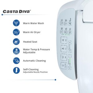 Casta Diva Electric Bidet Seat with Side Panel, Heated Toilet Seat with Bidet, Warm Water, Air Dryer, Nightlight, Fits Elongated Toilets (Elongated with Panel)