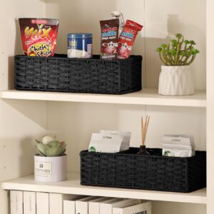 Vagusicc 3-Section Wicker Storage Basket, Hand-Woven Paper Rope Wicker Baskets for Organizing, Toilet Tank Basket, Black Baskets for Bathroom, 2-Pack, Black