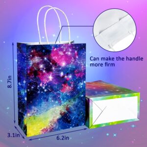 GITMIWS 24 Pack Galaxy Gift Bags with Tissues - 8.7'' Small Galaxy Party Favor Bags with handles, Paper Goodie Treat Bags for Kids Birthday, Baby Shower Galaxy Party Supplies