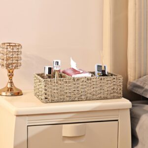 Vagusicc 3-Section Wicker Baskets, Small Baskets for Organizing, Hand-Woven Seagrass Storage Baskets, Toilet Tank Topper Paper Basket, Woven Baskets for Storage, 2-Pack