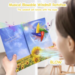 VIVIKEN Musical Birthday Card, Blowable Sunflower Rotatable Pinwheel Happy Birthday Cards with Music and Cheers Sound, Funny Greeting Cards Birthday Gifts for Kids, Women, Daughter, Mom, Grandma,