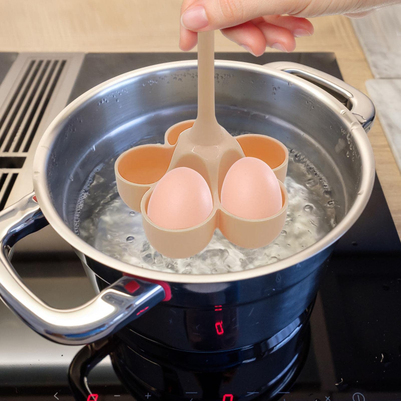 Egg Boiler Holder, Silicone Egg Poaching Cups, Heatproof Cooker Silicone Egg Steamer Tray, Kitchen Gadget Egg Poaching Boiling Cooker Rack for Steamer, 5 Grids