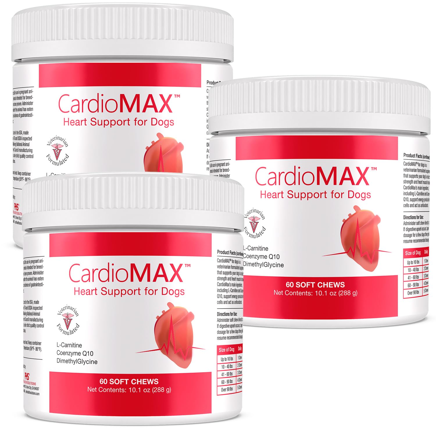 CardioMAX Heart Support Supplement for Dogs - L-Taurine, L-Carnitine, EPA & DHA, Coenzyme Q10 - Aids Circulatory Strength, Cardiovascular Support, Heart Muscle Function - Made in USA - 180 Soft Chews