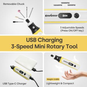 Enventor Mini Cordless Rotary Tool, 4V Power Rotary Tool Kit with 75pcs Accessories, 3-Speed 15000RPM, USB Charging, Multi-Purpose Rotary Tool for Sanding, Polishing, Engraving, Drilling, DIY Crafts