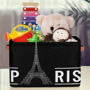 Funky Qiu Eiffel Tower Paris Storage Basket Cube Quote Large Toys Storage Box Bin with Handle Collapsible Closet Shelf Cloth Organizer for Nursery Bedroom,15x11x9.5 in,1 Pack