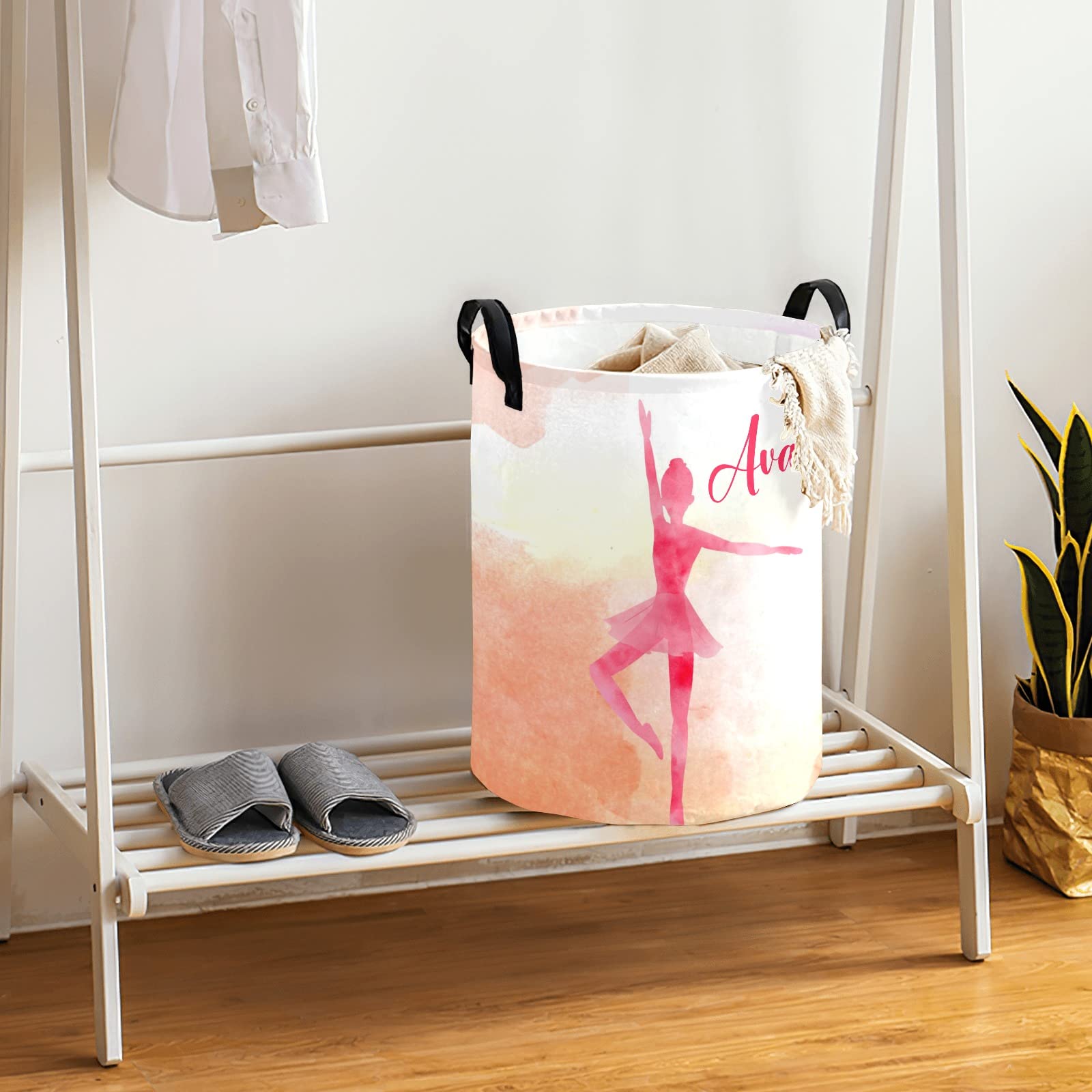 Personalized Laundry Basket Ballet Girl Custom Laundry Hamper Collapsible Clothe Storage Baskets with Knitting Handle