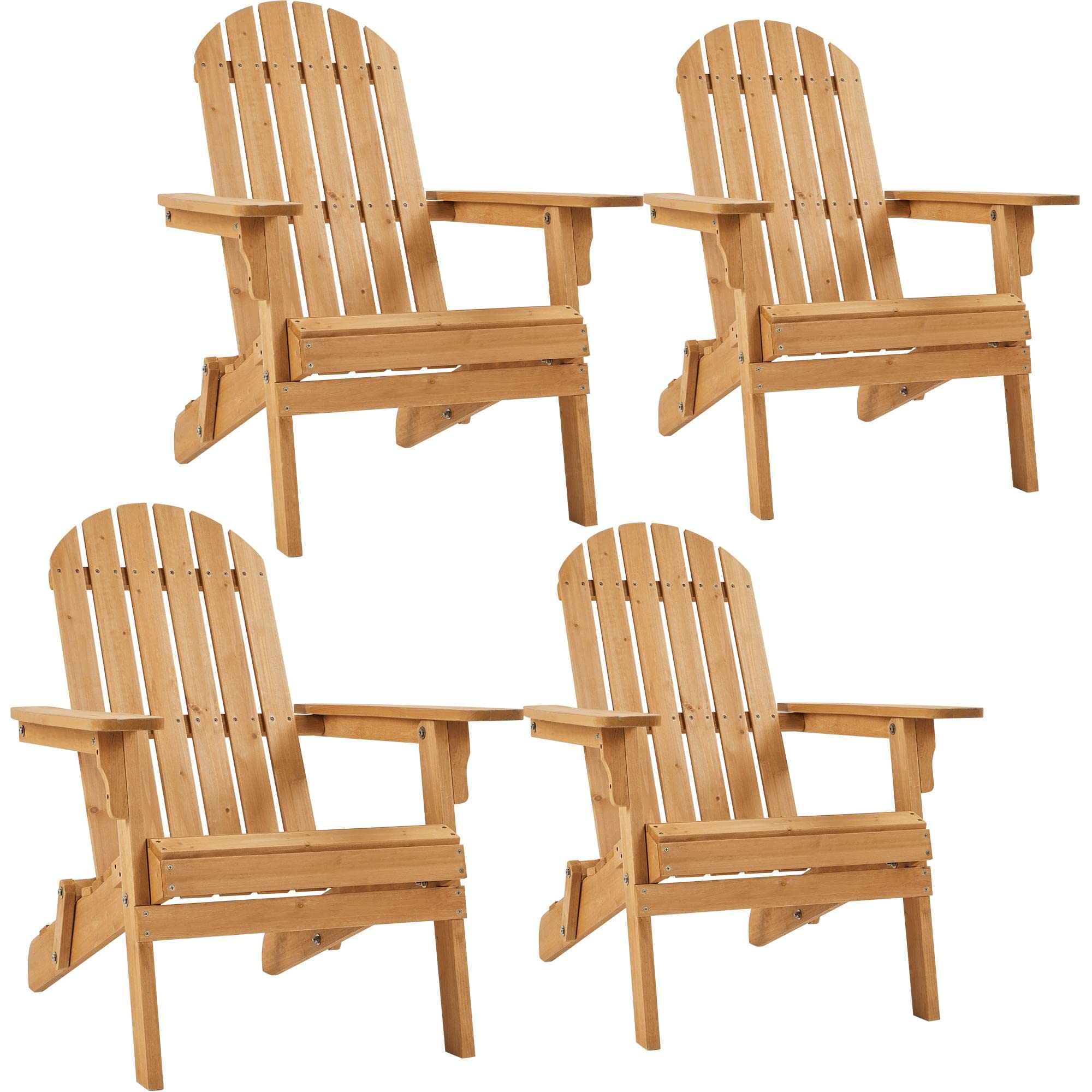 Topeakmart Set of 4 Folding Adirondack Chair Outdoor Weather Resistant Chairs for Patio Deck Garden, Backyard Deck, Fire Pit, Honey Brown