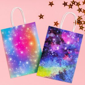 GITMIWS 24 Pack Galaxy Gift Bags with Tissues - 8.7'' Small Galaxy Party Favor Bags with handles, Paper Goodie Treat Bags for Kids Birthday, Baby Shower Galaxy Party Supplies