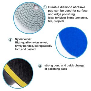 SSATISCN 4 Inch Diamond Polishing Pads with 5/8’’-11 Backer Pad 8PCS Wet/Dry Polish Pad Kit 50-1500 Grit for Tile Granite Marble Concrete Polishing