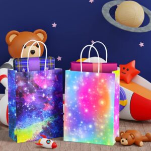 GITMIWS 24 Pack Galaxy Gift Bags with Tissues - 8.7'' Small Galaxy Party Favor Bags with handles, Paper Goodie Treat Bags for Kids Birthday, Baby Shower Galaxy Party Supplies