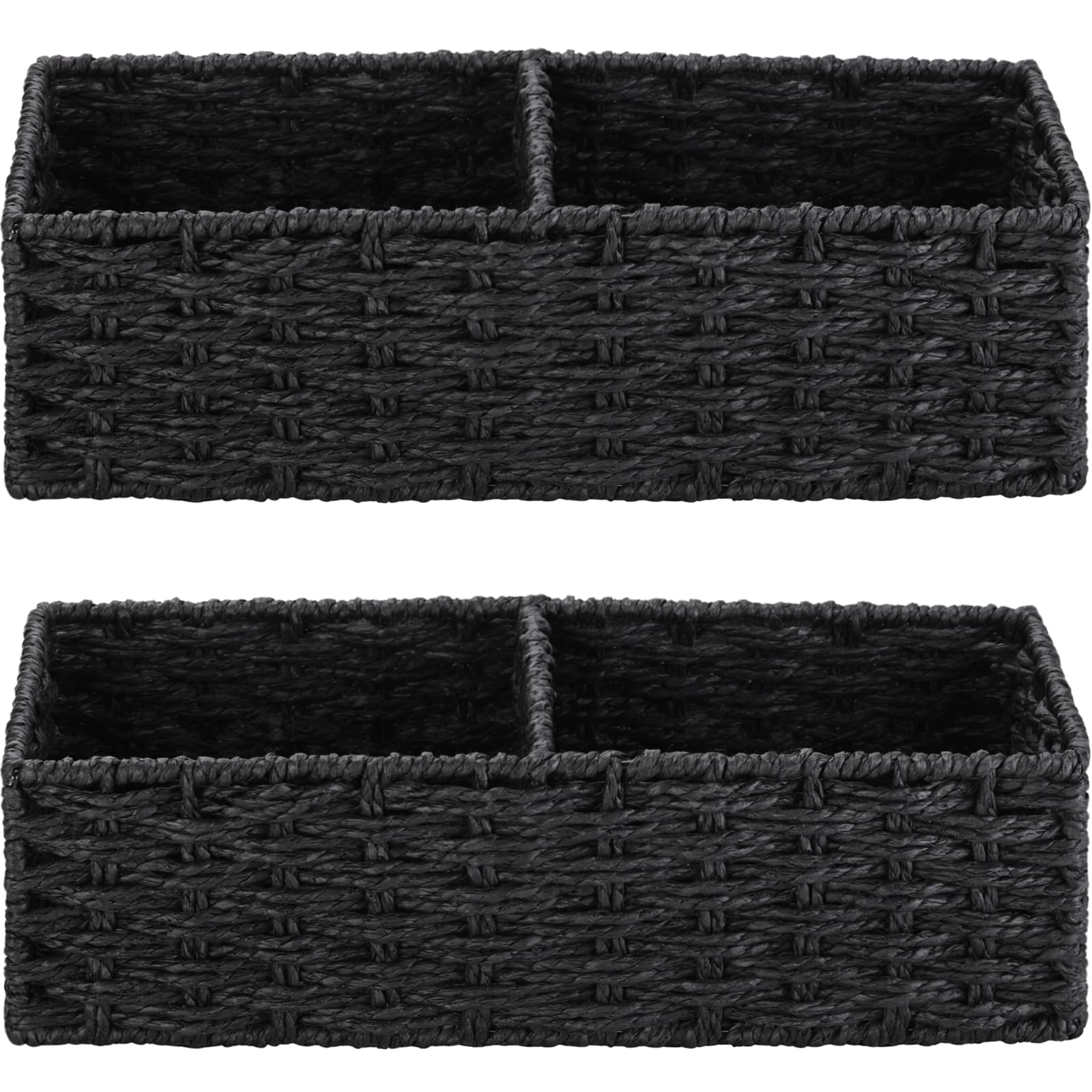 Vagusicc 2-Section Wicker Storage Basket, Hand-Woven Paper Rope Wicker Baskets, Toilet Tank Basket, Baskets for Organizing, 2-Pack, Black