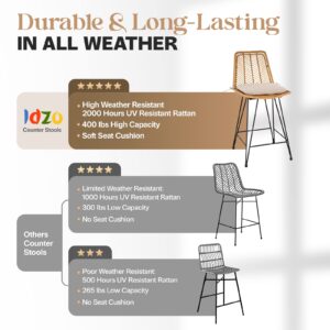 IDZO Rattan Counter Height Bar Stools Upgraded, 36.5" Tall, 400lbs Weight Endurance, Steel Frame, Plush Cushions, Ideal as a Bar Stools Set of 2