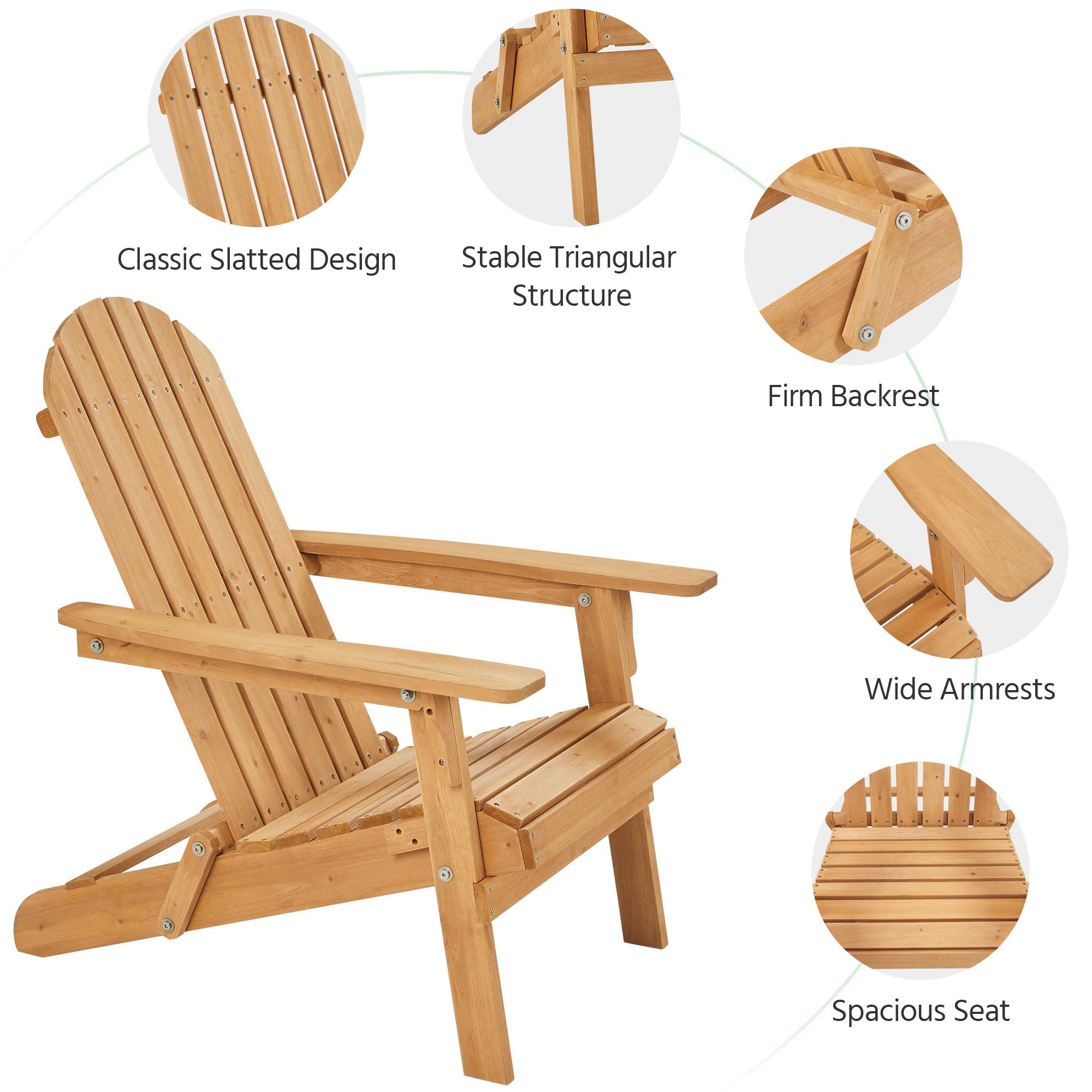 Topeakmart Set of 4 Folding Adirondack Chair Outdoor Weather Resistant Chairs for Patio Deck Garden, Backyard Deck, Fire Pit, Honey Brown